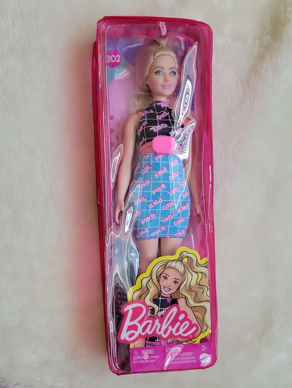 Barbie Fashionistas Doll #202, Curvy with Blonde Hair, Girl Power Print.